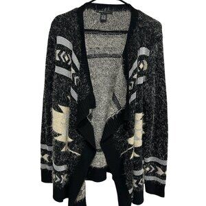 BCBG Max Azria Aztec Open Front Cardigan Artisan Pattern Size Large Boho Tribal